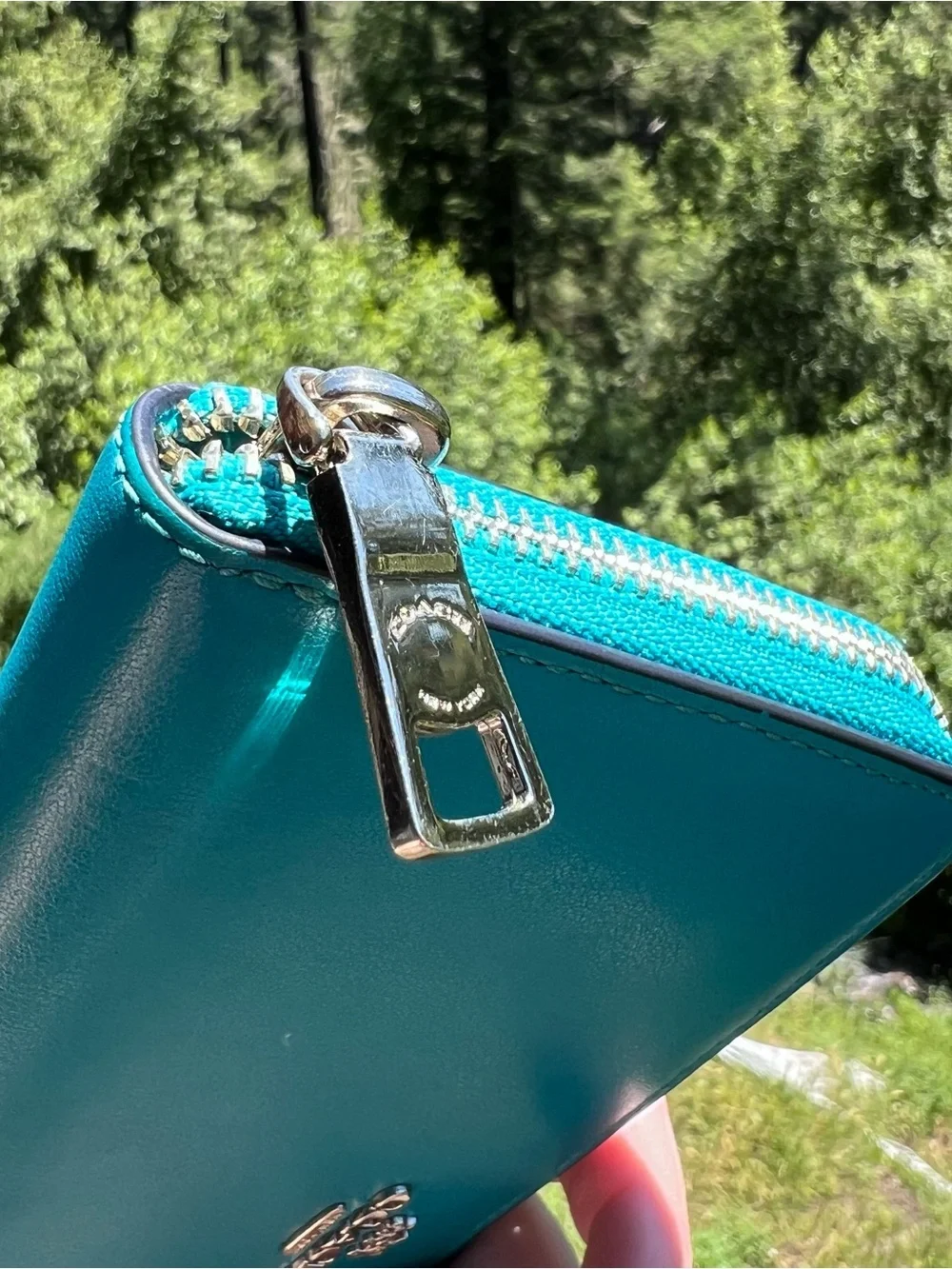 COACH Long Zip-Around Wallet Smooth Leather Blue w Silver Hardware AUTHENTIC